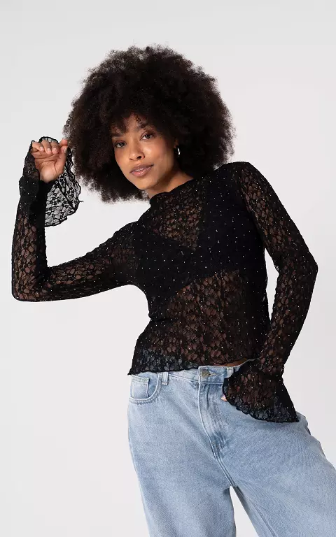 Spitzentop mit Glitzer schwarz