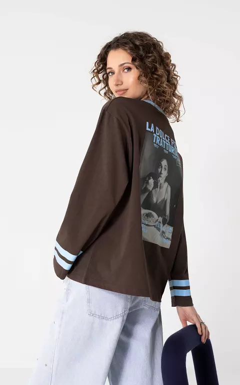 Longsleeve mit Rundhalsausschnitt dunkelbraun hellblau