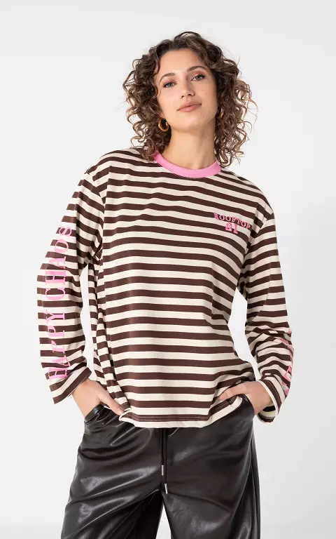 Longsleeve mit Rundhalsausschnitt dunkelbraun creme