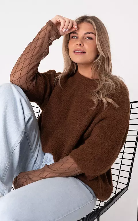 Sweater with see-through details brown