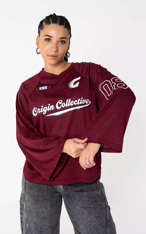 Shirt met v-hals bordeaux