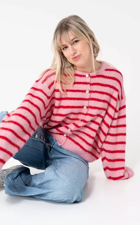 Cardigan with stripe light pink red