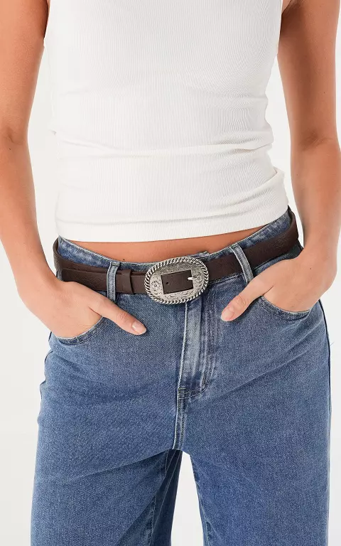 Riem met ovale gesp donkerbruin zilver