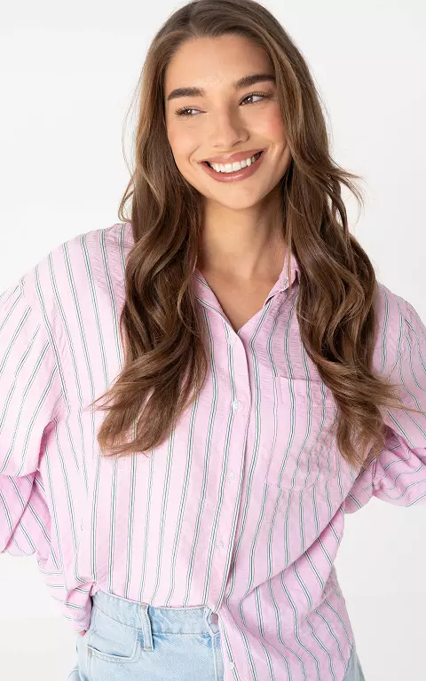 Blouse with text pink white