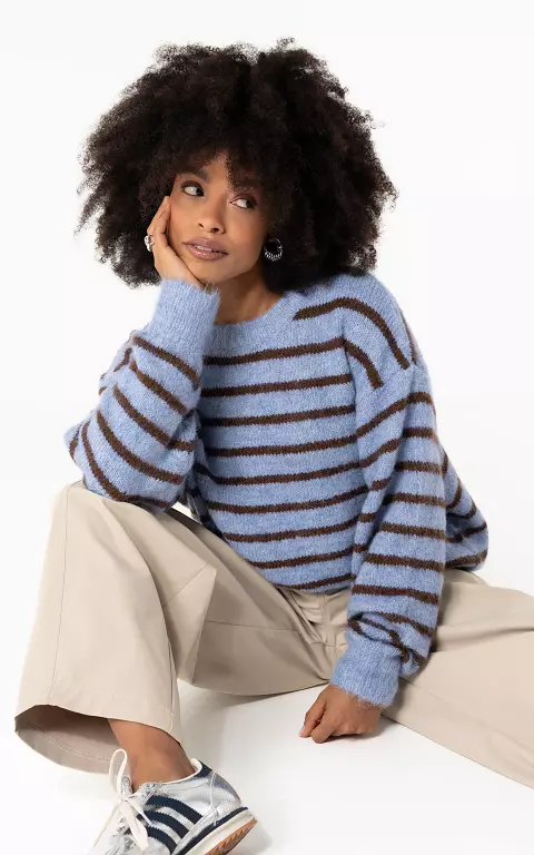 Jumper with stripe blue dark brown