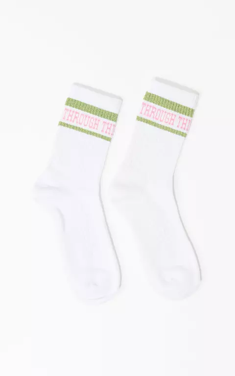 Sportsocken mit Text hellgrün pink