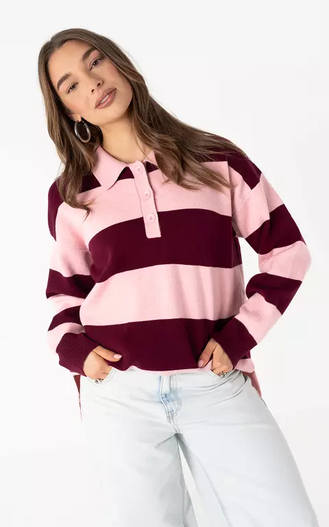 Jumper with collar bordeaux pink