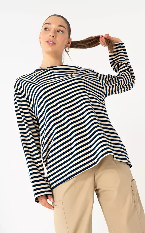 Gestreept shirt donkerblauw creme