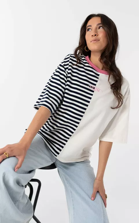Half striped shirt wit donkerblauw