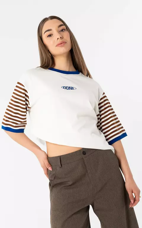 Striped sleeve shirt wit bruin