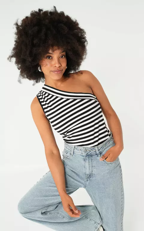 One shoulder top zwart wit