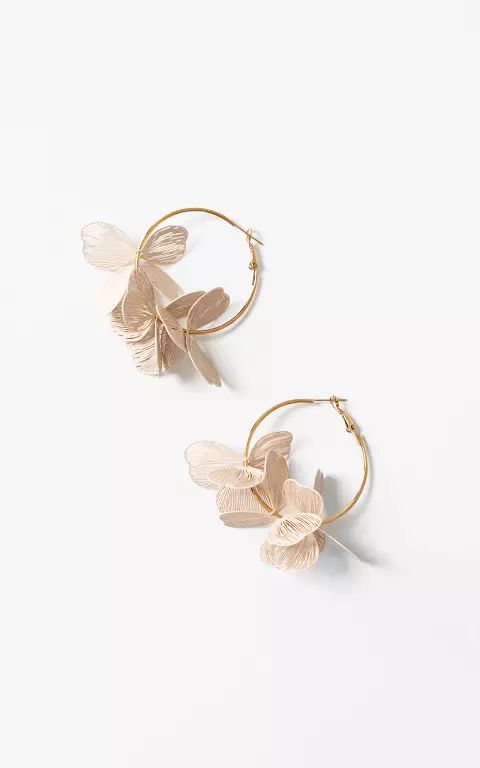 Hoop earrings with flower beige