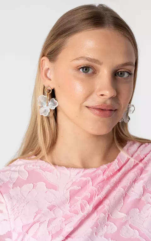 Oorbellen met bloem goud wit