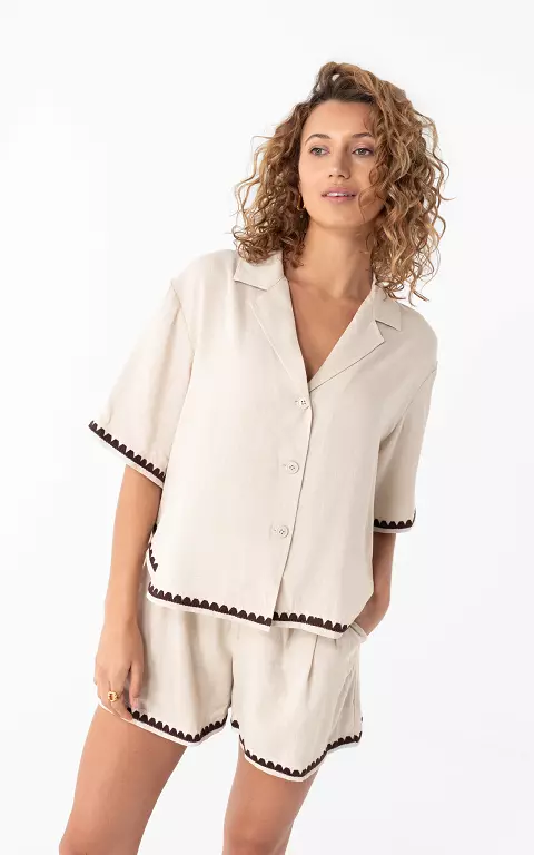Bluse mit Details taupe dunkelbraun