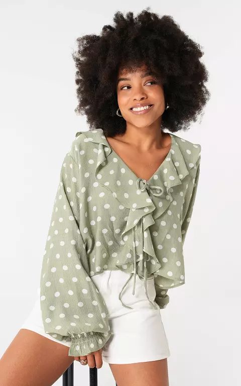 Blouse met ruches groen wit