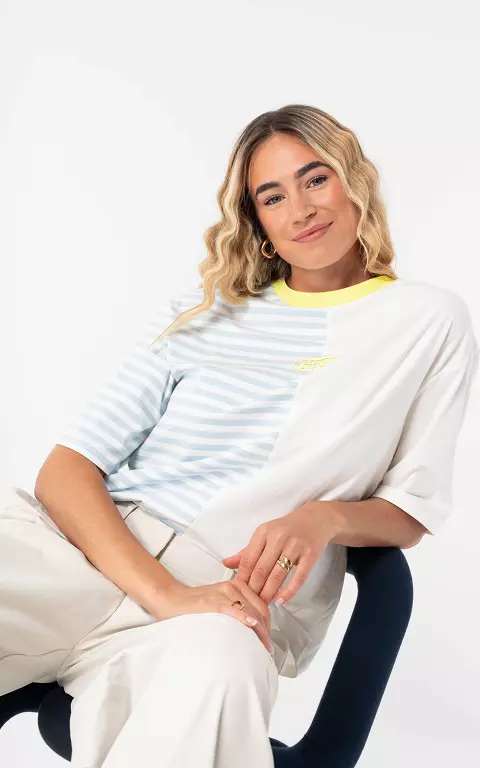 Half striped shirt light blue light yellow