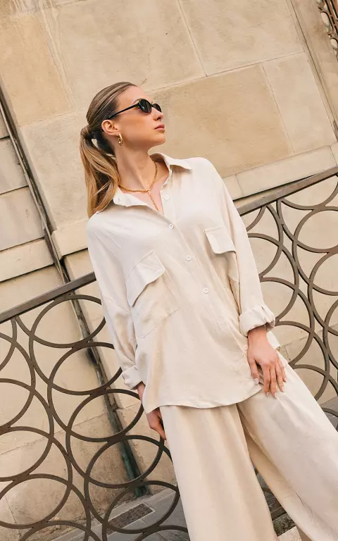 Linnen wijde blouse beige