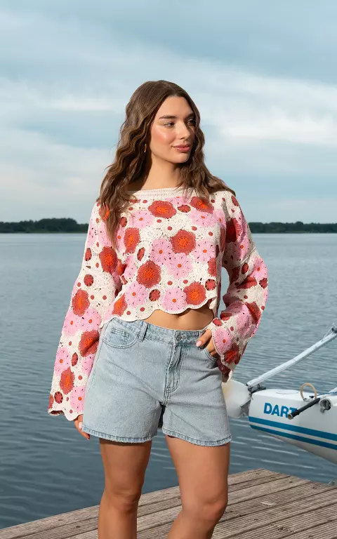 Gehaakte top roze beige