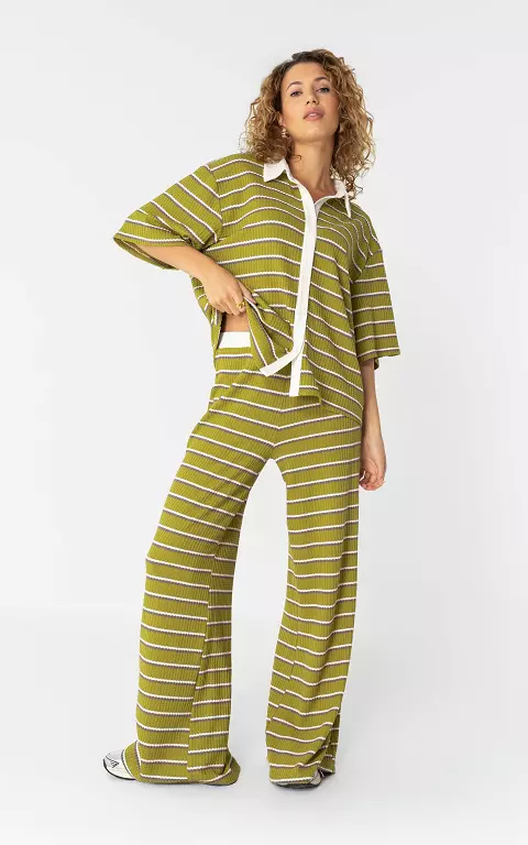Structuur broek met strepen groen wit