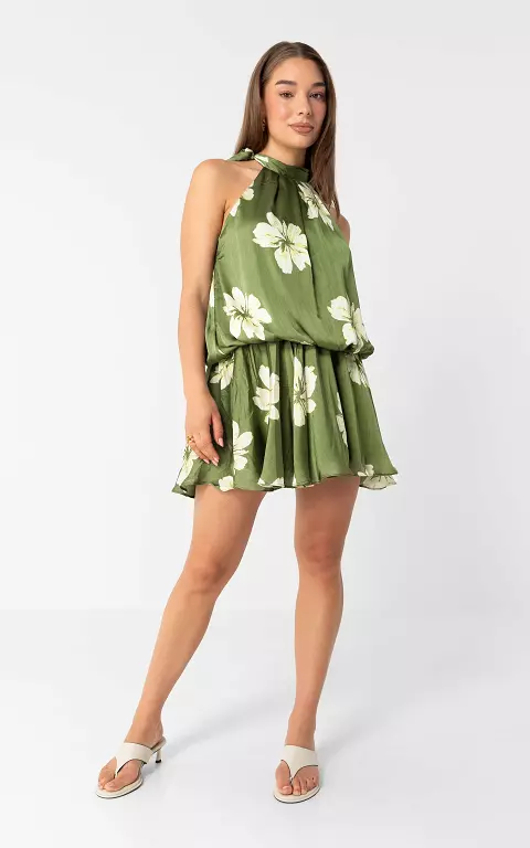 Halterkleid mit Blumenmuster grün weiß
