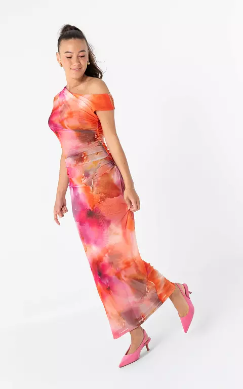 Maxikleid aus Mesh pink orange