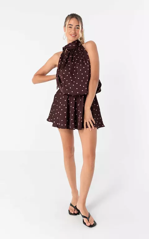 Stippen halter jurk bordeaux roze