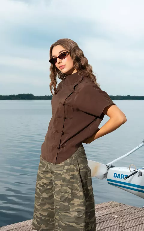 Blouse korte mouw donkerbruin