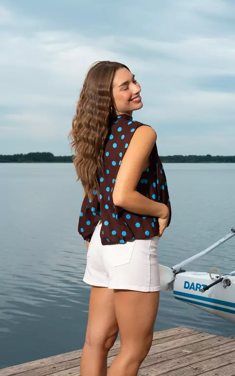 Top met open rug bruin blauw