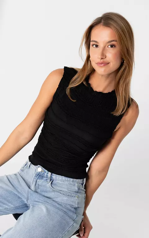 Stretch Top mit Smokdetails schwarz