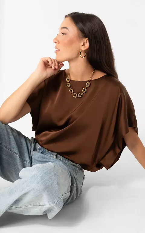 Top im Satin-Look dunkelbraun