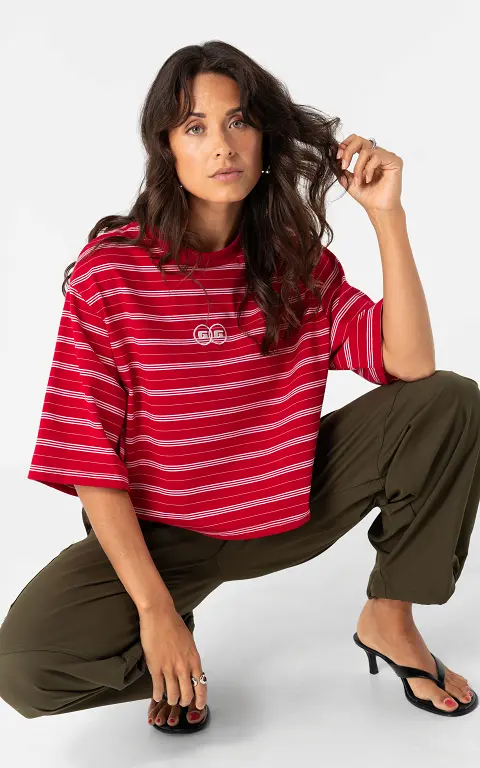 Striped shirt red white