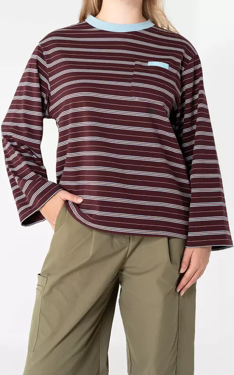Langarmshirt mit Streifen hellblau dunkelbraun