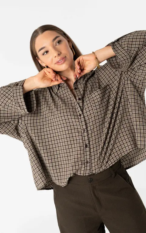 Checked blouse dark brown beige