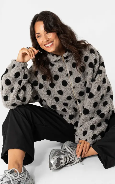 Fleece stippen jack grijs zwart