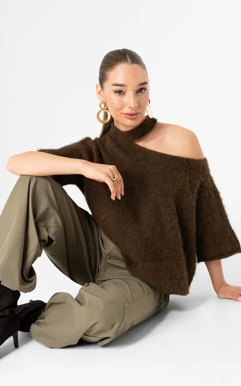 Pullover mit offenem Ausschnitt dunkelbraun
