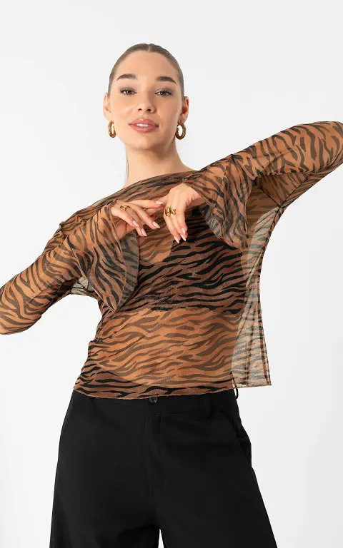 Transparentes Top mit Print braun schwarz