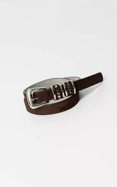 Suède riem bruin zilver