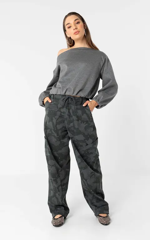 Rhinestone camo trousers camo grey