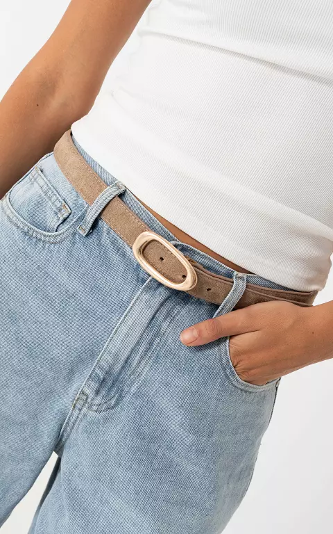 Suède look riem taupe goud