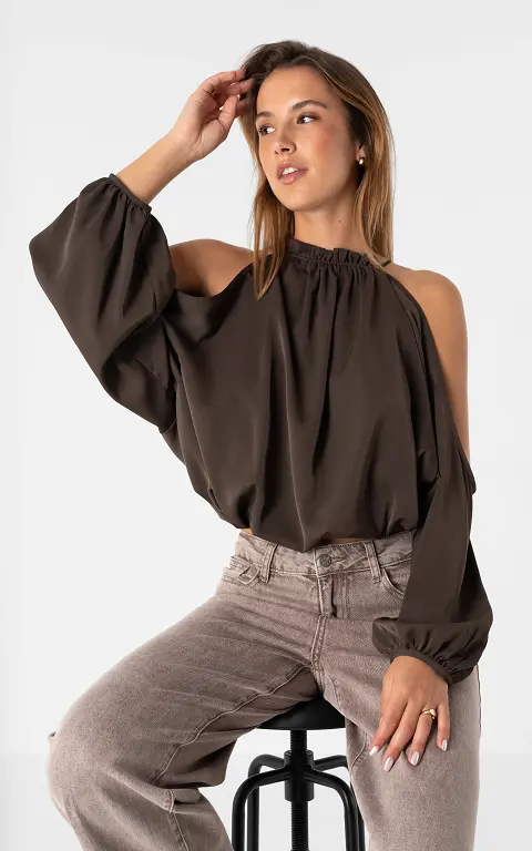Neckholder-Bluse dunkelbraun