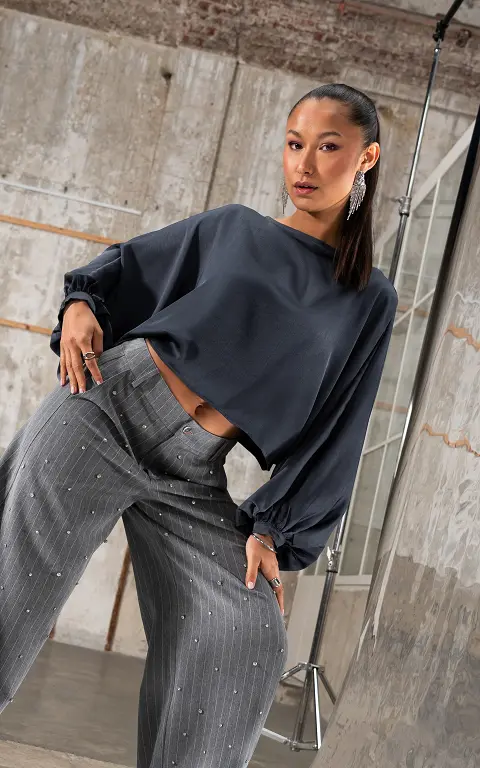 Satinbluse mit weiten Ärmeln dunkelgrau
