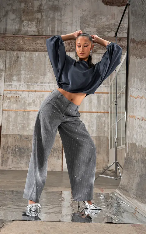 Rhinestone wide leg trousers grey silver
