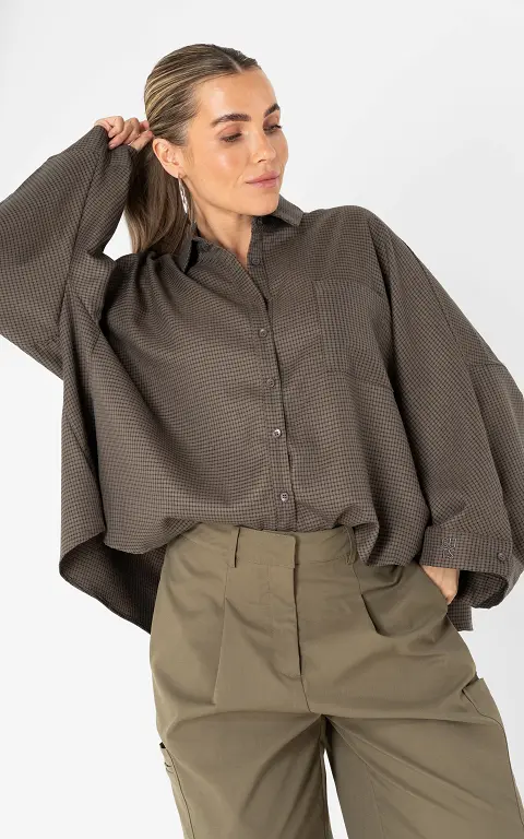 Blouse with wide sleeve grey brown