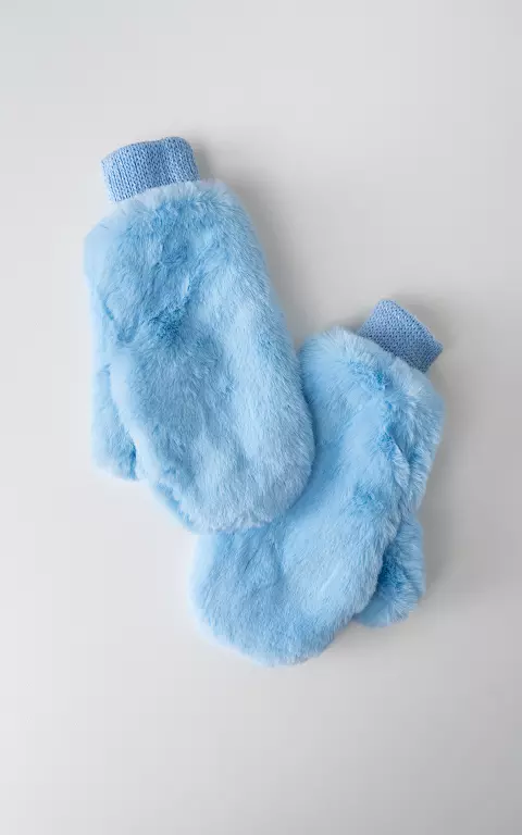 Fake fur mittens light blue