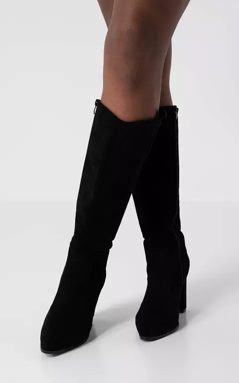 High boots with suede look black