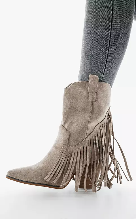 Suede-look boots with frills beige