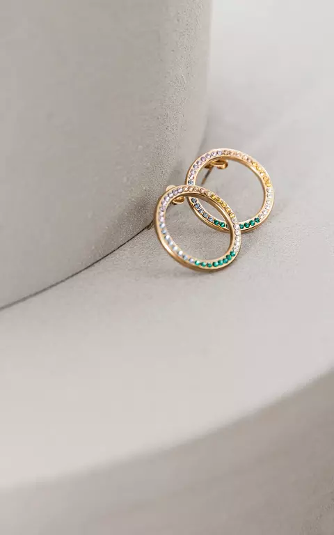 Runde Ohrringe mit Steinchen gold bunt