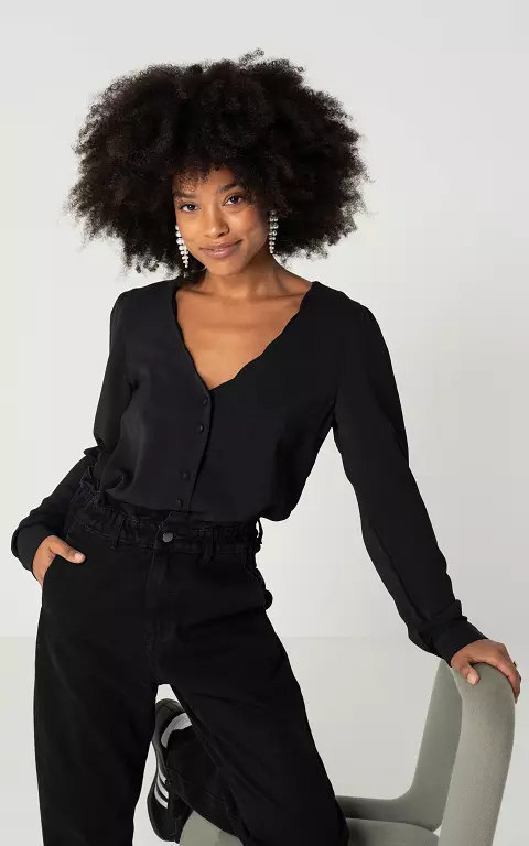 V-neck blouse with buttons black