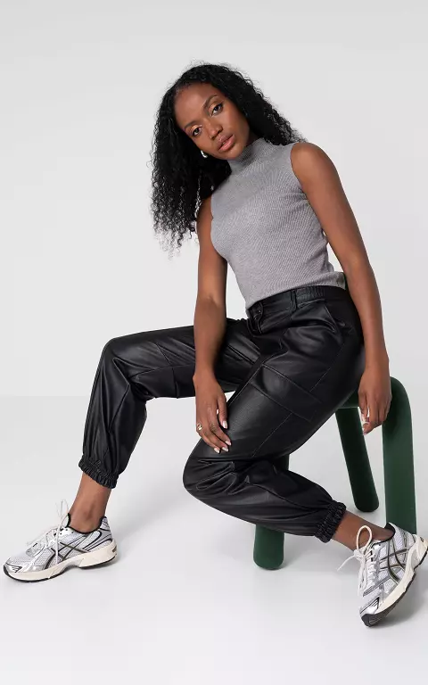 Leather-look cargo trousers black