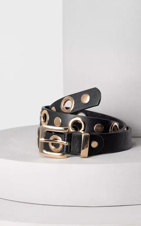 Riem met grote studs zwart goud